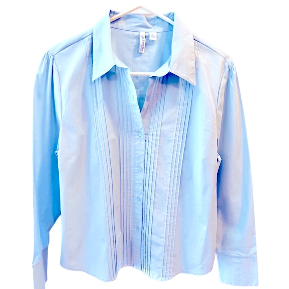 St John’s Bay Tailored Pintuck Powder Blue Button Down Blouse. Size=Large.